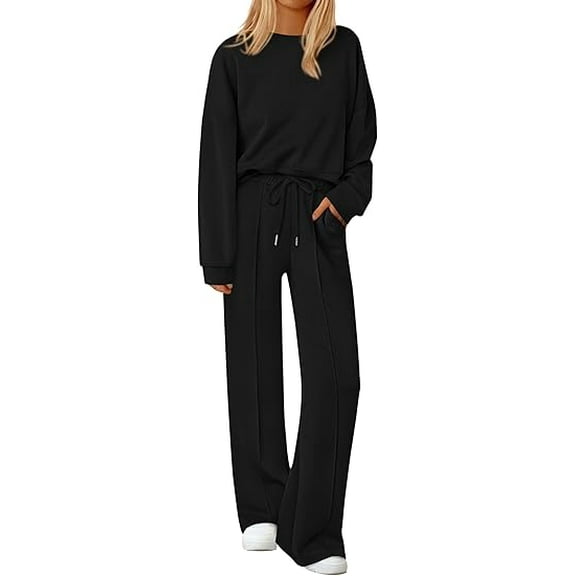 PRETTYGARDEN 2 Piece Sets For Women Fall Trendy Long Sleeve Sweatshirt Wide Leg Pants Loungewear Set Matching Sweatsuit