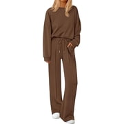 PRETTYGARDEN 2 Piece Sets For Women Fall Trendy Long Sleeve Sweatshirt Wide Leg Pants Loungewear Set Matching Sweatsuit