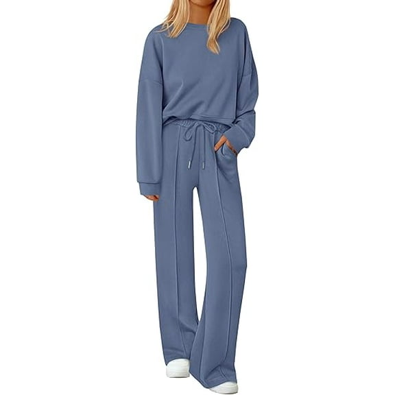 PRETTYGARDEN 2 Piece Sets For Women Fall Trendy Long Sleeve Sweatshirt Wide Leg Pants Loungewear Set Matching Sweatsuit