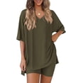 thumbnail image 1 of PRETTYGARDEN 2 Piece Sets for Women Summer Lounge Short Set Spring Matching Biker Shorts V Neck Oversized Shirt Clothing, 1 of 10