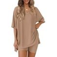 thumbnail image 1 of PRETTYGARDEN 2 Piece Sets for Women Summer Lounge Short Set Spring Matching Biker Shorts V Neck Oversized Shirt Clothing, 1 of 10