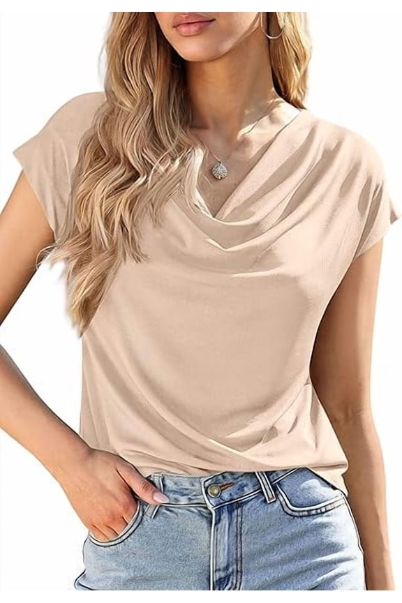 Blouses for Women Dressy Casual Summer Cowl Neck Short Sleeve Tops Spring Work Office Teacher Shirts