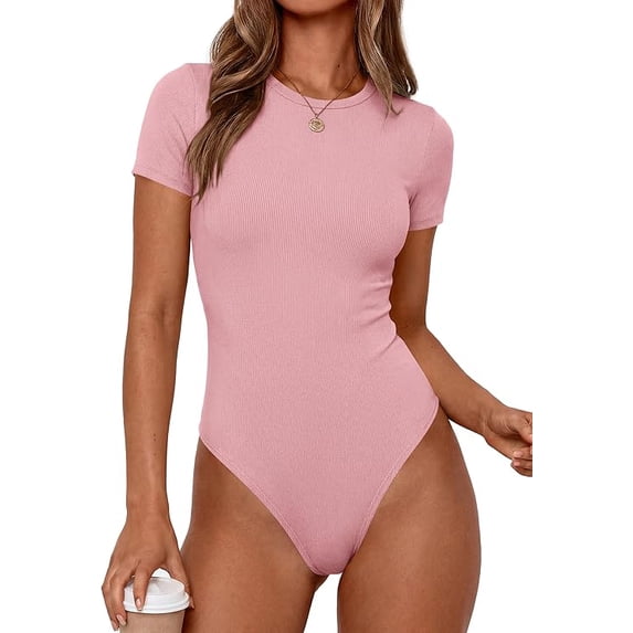 PRETTYGARDEN Body Suits for Womens Summer Tops Casual Short Sleeve Ribbed Fitted Basic Tee Shirts Spring Fashion Clothes