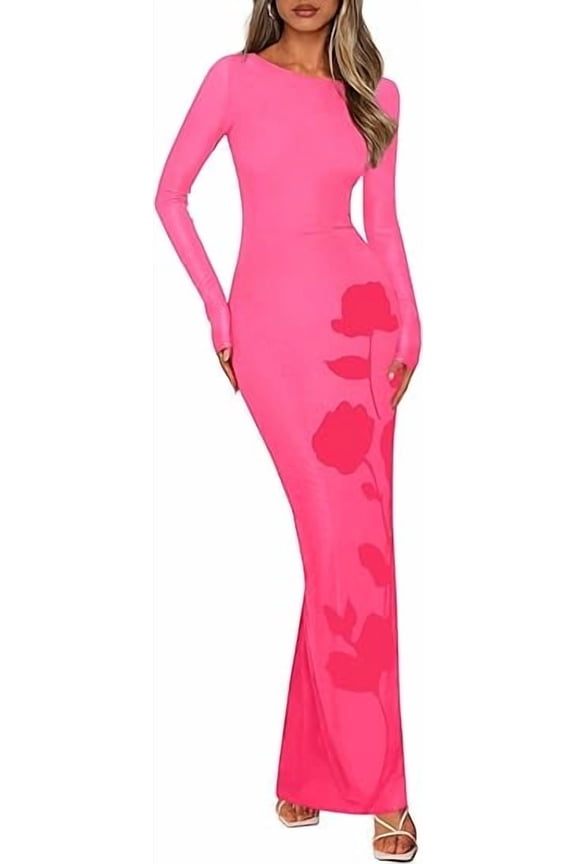 Bodycon Maxi Dress Fall Floral Long Sleeve Sexy Mesh Cocktail Wedding Guest Long Dresses