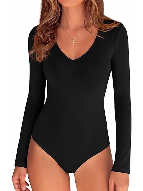 Bodysuits for Women Fall Long Sleeve Shirts V Neck Slim Fitted Basic Tees Going Out Tops Fashion Clothing