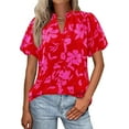thumbnail image 1 of PRETTYGARDEN Boho Short Sleeve Floral Work Blouses for Women Dressy Casual V Neck Puff Sleeve Loose Chiffon Flowy Tops Shirts, 1 of 7