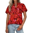 thumbnail image 1 of PRETTYGARDEN Boho Short Sleeve Floral Work Blouses for Women Dressy Casual V Neck Puff Sleeve Loose Chiffon Flowy Tops Shirts, 1 of 7