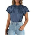 thumbnail image 1 of PRETTYGARDEN Business Casual Tops for Women Blouses Dressy Summer Short Sleeve Ruffle Satin Work Office Attire, 1 of 7
