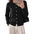 thumbnail image 1 of PRETTYGARDEN Cardigan Sweaters for Women Scalloped Button Up Fall Outfits Soft Knit Long Sleeve Knit Tops,Crew Neck,Business Casual Outfits,Office Work Lightweight Sweater,Layers Clothes, 1 of 9