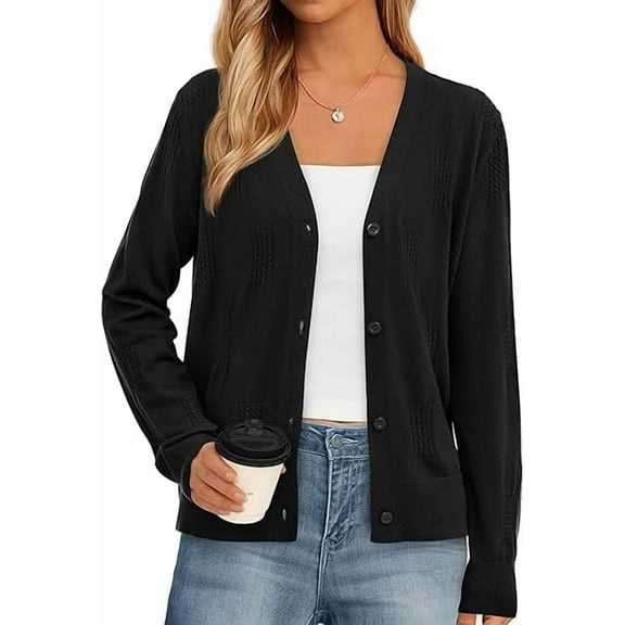 PRETTYGARDEN Cardigan Sweaters for Women Lightweight Knit Button Up V Neck Shrugs Trendy Fall Fashion Clothes