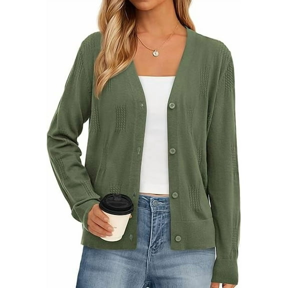 PRETTYGARDEN Cardigan Sweaters for Women Lightweight Knit Button Up V Neck Shrugs Trendy Fall Fashion Clothes