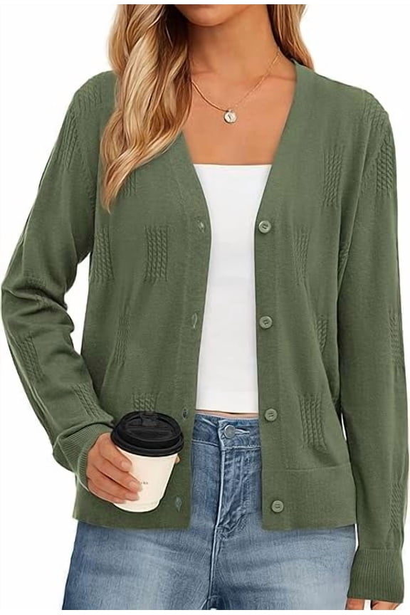 Cardigan Sweaters for Women Lightweight Knit Button Up V Neck Shrugs Trendy Fall Fashion Clothes