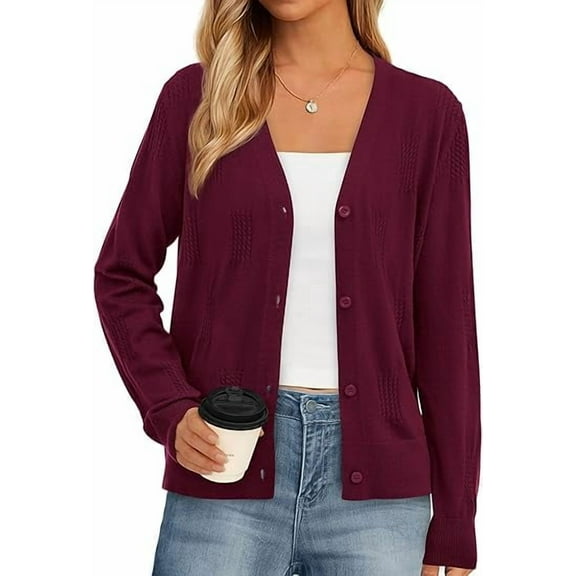 PRETTYGARDEN Cardigan Sweaters for Women Lightweight Knit Button Up V Neck Shrugs Trendy Fall Fashion Clothes