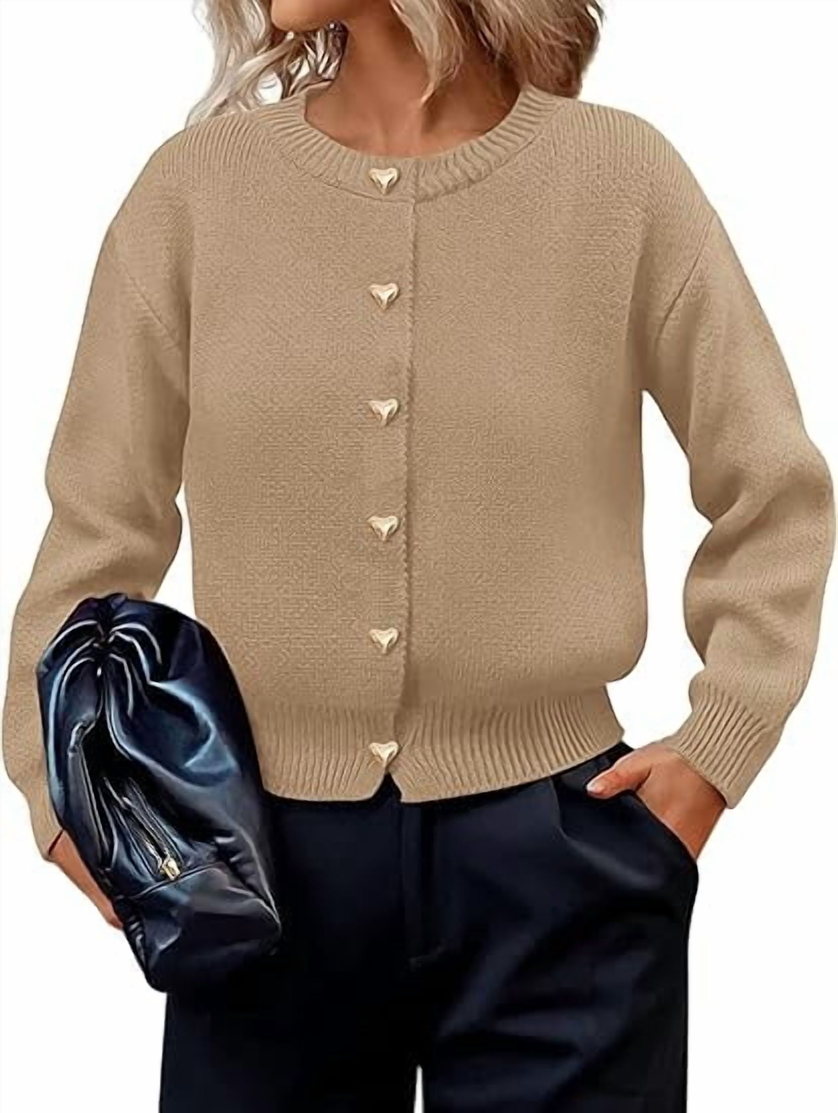 Women Open Front Button Down knit Fall Sweater Cardigan