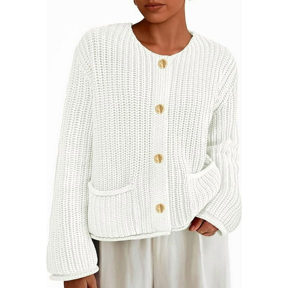 PRETTYGARDEN Cardigan Sweaters for Women Trendy Oversized Knit Chunky Button Cardigans Fall Winter Outfits with Pockets