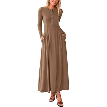 PRETTYGARDEN Casual Maxi Dress for Women Spring Fashion Long Sleeve Button Fit and Flare Long Flowy Dresses