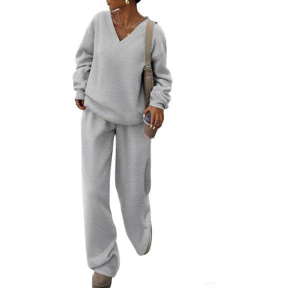 PRETTYGARDEN Casual Winter Two Piece Sets for Women V Neck Sweatshirt Loose Wide Leg Pants Tracksuit Knit Fall Outfits