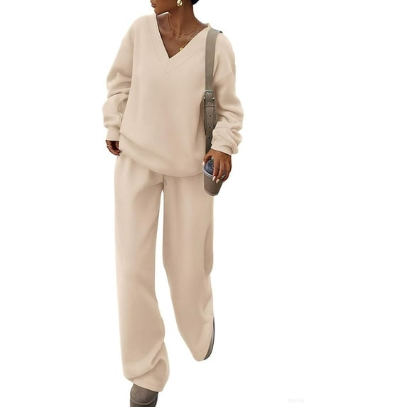 PRETTYGARDEN Casual Winter Two Piece Sets for Women V Neck Sweatshirt Loose Wide Leg Pants Tracksuit Knit Fall Outfits