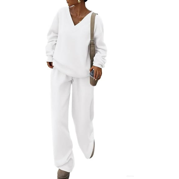 PRETTYGARDEN Casual Winter Two Piece Sets for Women V Neck Sweatshirt Loose Wide Leg Pants Tracksuit Knit Fall Outfits