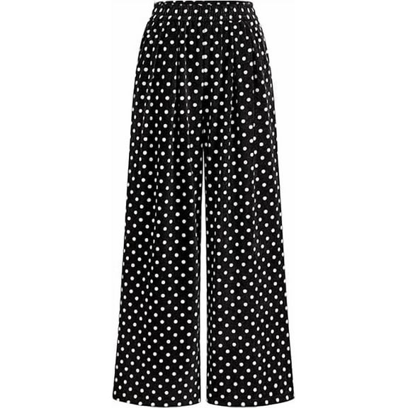 PRETTYGARDEN Casual Women's Pants Elastic Waist Palazzo Long Stretchy Wide Leg Trousers Knit Fall Outfits with Pockets