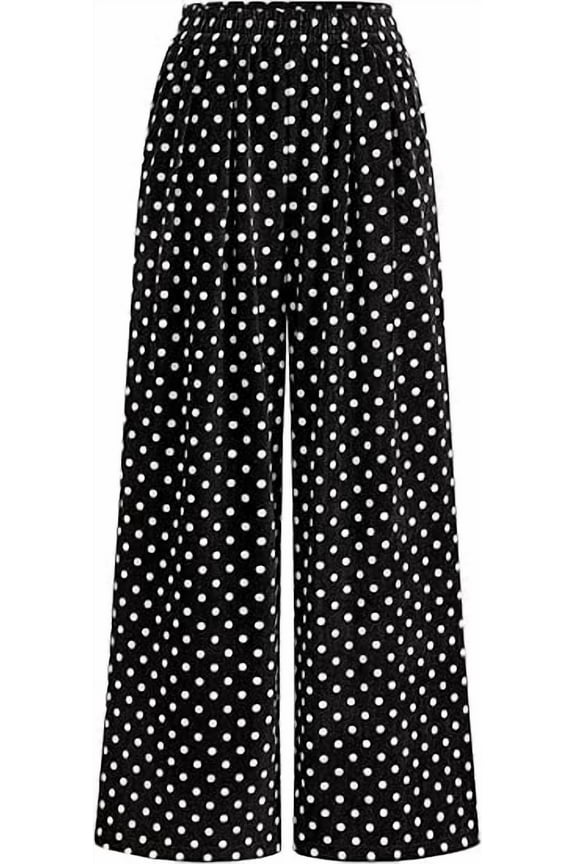 Casual Women's Pants Elastic Waist Palazzo Long Stretchy Wide Leg Trousers Knit Fall Outfits with Pockets