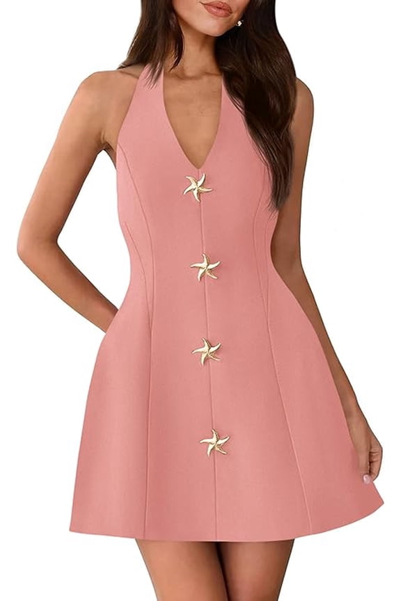 Cocktail Dresses for Women Short Summer Elegant Halter V Neck Sleeveless A Line Spring Mini Party Dress