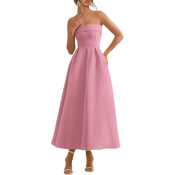 PRETTYGARDEN Cocktail Dresses for Women Summer Formal Elegant Tube Top Strapless Spring Wedding Guest Party Midi Dress