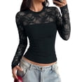 thumbnail image 1 of PRETTYGARDEN Womens Mesh Sheer Shirts Lace Long Sleeve Tops Soft Stretchy Knit, Crewneck See Through Floral Going Out Top, Work, Party Date Night Outfits, Fall Clothes, 1 of 7