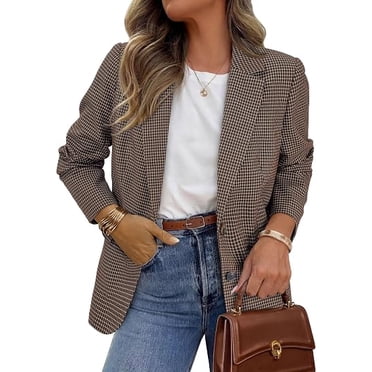 PRETTYGARDEN Fall Blazers for Women Business Casual | Long Sleeve Plaid Houndstooth, Notch Lapel Pockets, Oversized Blazer Outerwear, Trendy Suit Jackets, Winter Work Outfits
