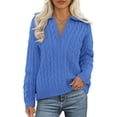 thumbnail image 1 of PRETTYGARDEN Fall Cable Knit Sweaters for Women Long Sleeve Loose Chunky Polo V Neck Sweater Casual Pullover Jumper Tops, 1 of 10