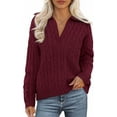 thumbnail image 1 of PRETTYGARDEN Fall Cable Knit Sweaters for Women Long Sleeve Loose Chunky Polo V Neck Sweater Casual Pullover Jumper Tops, 1 of 10