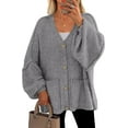 thumbnail image 1 of PRETTYGARDEN Fall Chunky Cardigan Sweaters for Women Button Long Lantern Sleeve Knit Oversized Sweater Coats with Pocket, 1 of 10