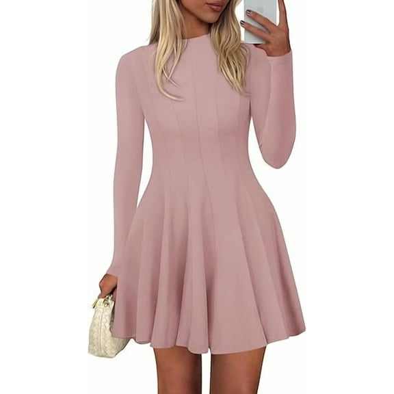 PRETTYGARDEN Fall Dresses for Women Elegant Classy Casual Long Sleeve Swing A Line Ruffle Short Homecoming Party Dress