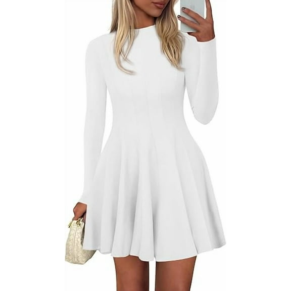 PRETTYGARDEN Fall Dresses for Women Elegant Classy Casual Long Sleeve Swing A Line Ruffle Short Homecoming Party Dress