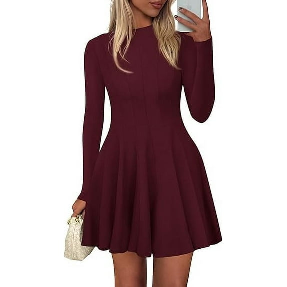 PRETTYGARDEN Fall Dresses for Women Elegant Classy Casual Long Sleeve Swing A Line Ruffle Short Homecoming Party Dress