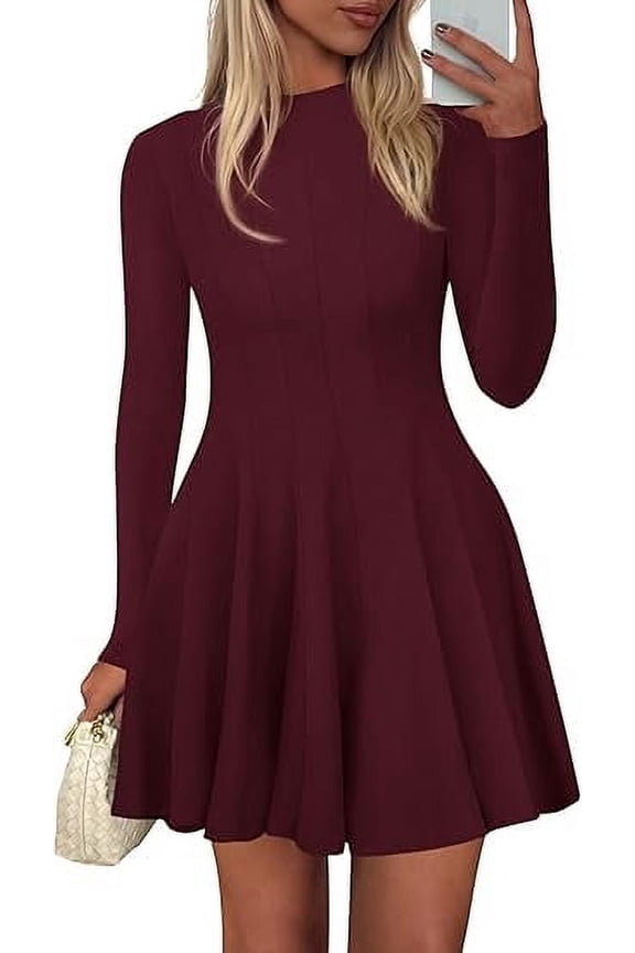 Fall Dresses for Women Elegant Classy Casual Long Sleeve Swing A Line Ruffle Short Homecoming Party Dress