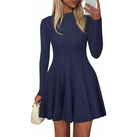 PRETTYGARDEN Fall Dresses for Women Elegant Classy Casual Long Sleeve Swing A Line Ruffle Short Homecoming Party Dress