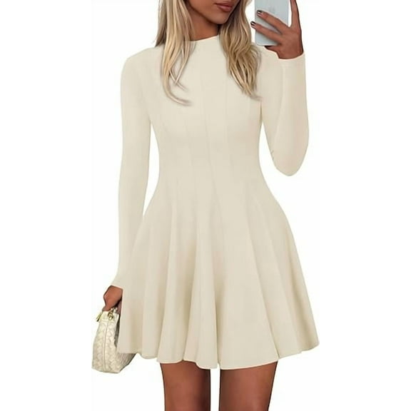 PRETTYGARDEN Fall Dresses for Women Elegant Classy Casual Long Sleeve Swing A Line Ruffle Short Homecoming Party Dress