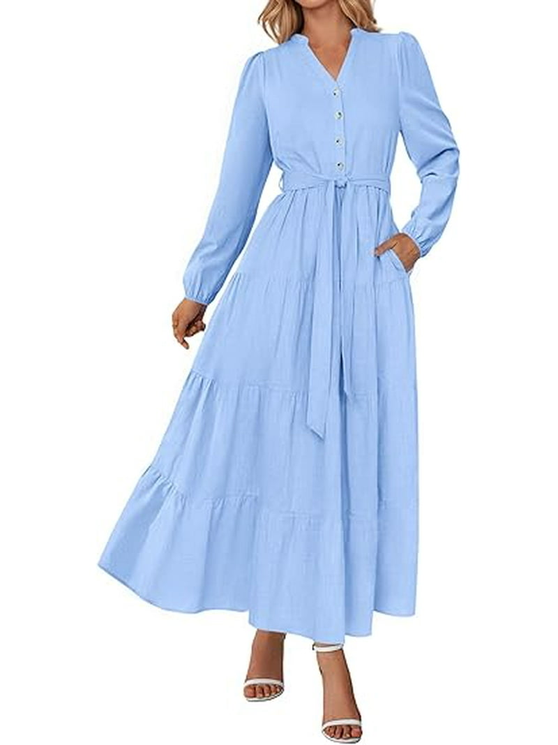 PRETTYGARDEN Fall Dresses for Women Long Sleeve V Neck Belted Ruffle A Line Flowy Boho Maxi Wedding Guest Dress Pockets - Walmart.com PRETTYGARDEN Fall Dresses for Women Long Sleeve V Neck Belted Ruffle A Line Flowy Boho Maxi Wedding Guest Dress Pockets - Walmart.com