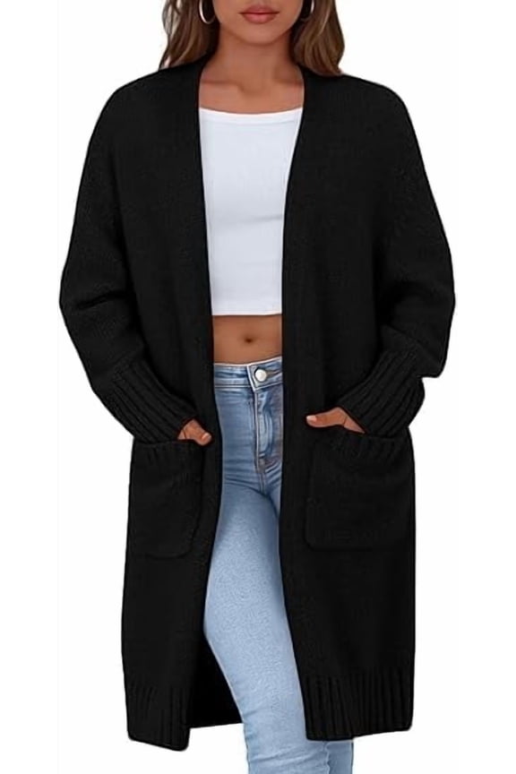 Fall Long Sleeve Cardigan Sweaters for Women Trendy Winter Open Front Loose Knitted Cardigans with Pockets