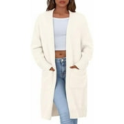 PRETTYGARDEN Fall Long Sleeve Cardigan Sweaters for Women Trendy Winter Open Front Loose Knitted Cardigans with Pockets