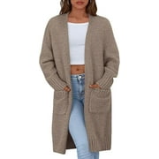 PRETTYGARDEN Fall Long Sleeve Cardigan Sweaters for Women Trendy Winter Open Front Loose Knitted Cardigans with Pockets