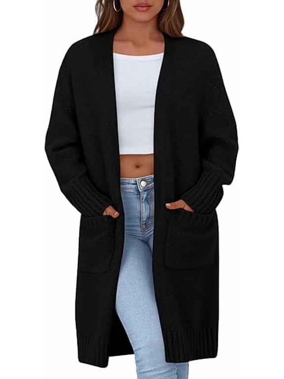 Fall Long Sleeve Cardigan Sweaters for Women Trendy Winter Open Front Loose Knitted Cardigans with Pockets