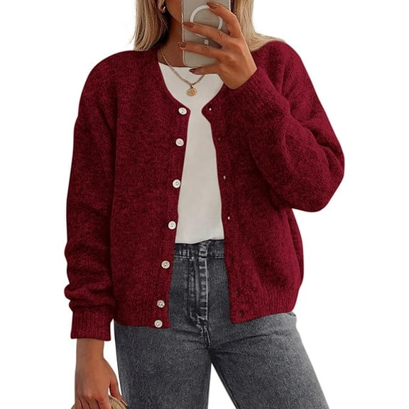 PRETTYGARDEN Fall Long Sleeve Cardigans for Women Trendy Open Front Winter Button Down Crewneck Soft Knit Sweater Jacket