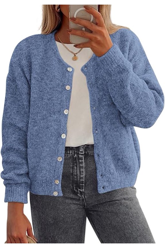 Fall Long Sleeve Cardigans for Women Trendy Open Front Winter Button Down Crewneck Soft Knit Sweater Jacket