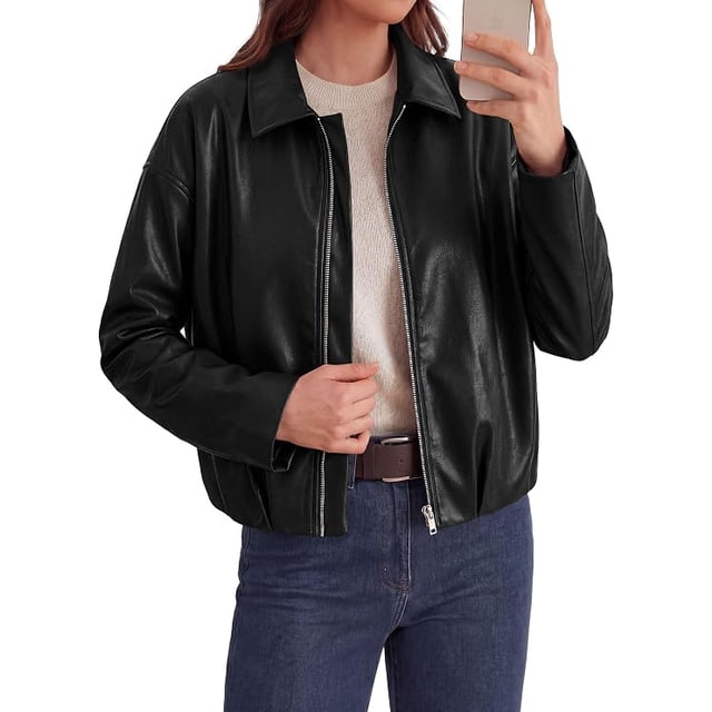 Fall Protection Chair PRETTYGARDEN Faux Leather Motorcycle Jackets Womens Coat Cropped, Zip ...