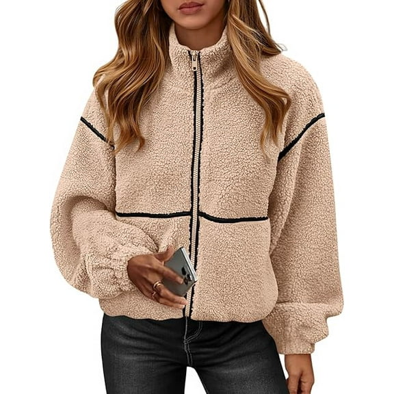 PRETTYGARDEN Fleece Jacket Women Sherpa Oversized Zip Up Fall Jackets Winter Coats Faux Fur Warm Outwear Fashion Clothing