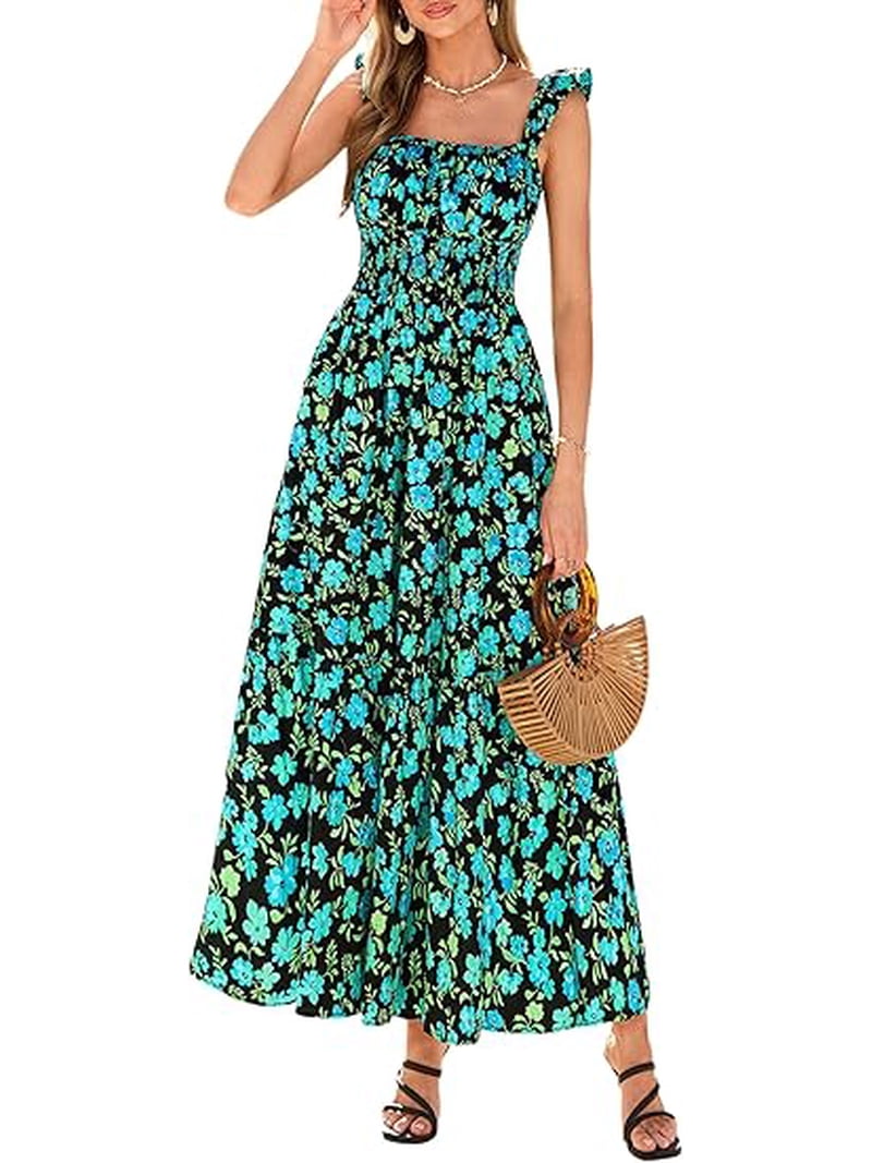flowy garden dresses PRETTYGARDEN Women's Fall Floral Midi Dress Long Sleeve Smocked A Line Long Flowy Elegant Wedding Guest Dresses
