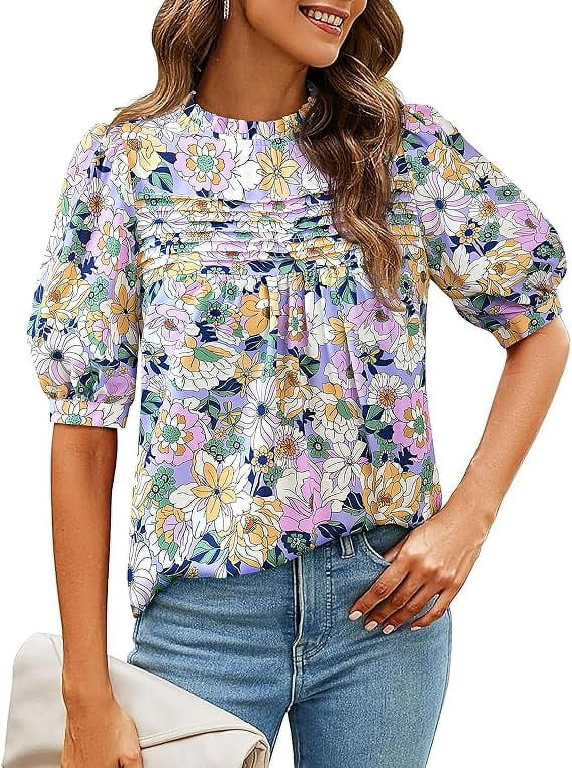 Ladies' Fashionable New Floral Print Folding Pleated Detail Casual Long Sleeved Top