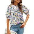 thumbnail image 1 of PRETTYGARDEN Floral Tops for Women Blouses Dressy Casual Summer Trendy Outfits Boho Pleated Short Sleeve Shirts, 1 of 7